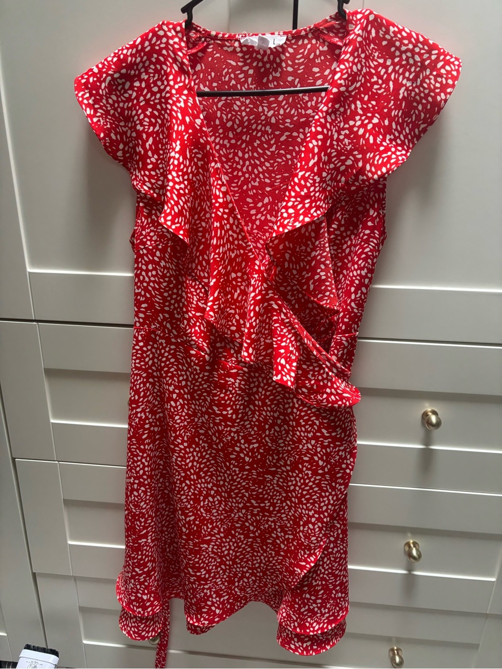 THML Red Midi Wrap Dress with White Dot Print